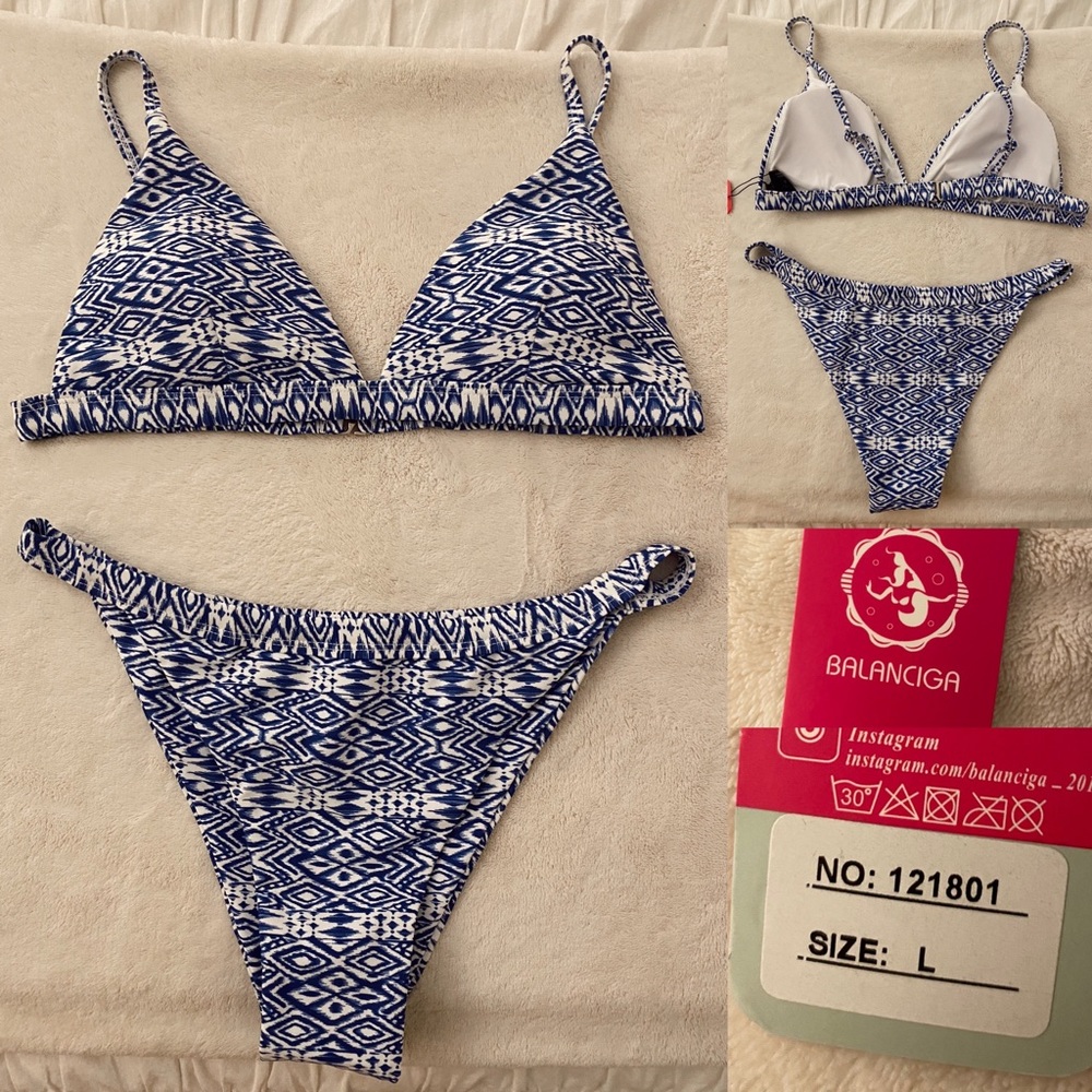 Balanciga Chevron Design Blue and White Bikini